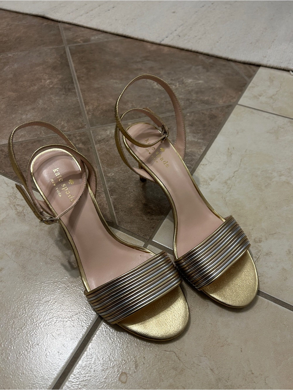 kate spade Gold Metallic Strappy Mid-Heel Sandals
